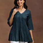 Green Solid Rayon A-line Kurti