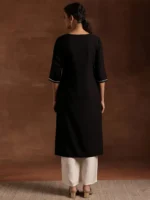 Black Yoke Design Rayon A-Line Kurta - Image 4