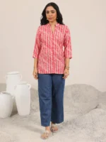 Coral Printed Silk Blend Straight Short Kurti - Image 4