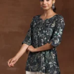 Grey Yoke Design Silk Blend A-Line Kurti