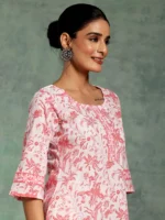 White Printed Cotton Straight Kurti - Image 3