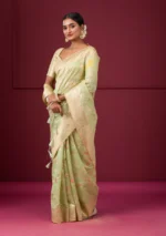 Pista Green Zariwork Tissue Saree - Image 3