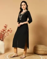 Women Embroidered Straight Kurta - Image 3